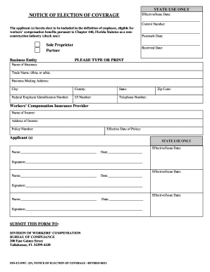 DWC 251 Election of Coverage Summit  Form