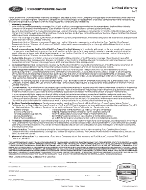 Ford Certified Pre Owned Warranty PDF  Form