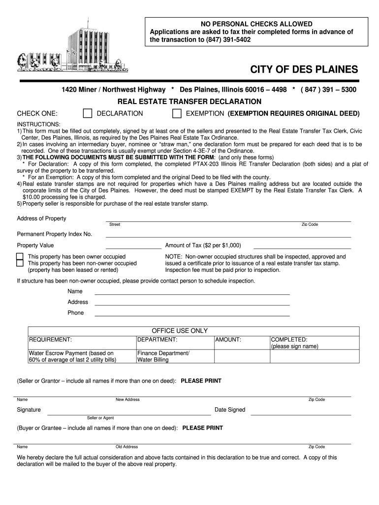 Transfer Des Plaines  Form