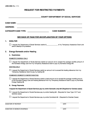&quot;Request for Voluntary Restricted Payments&quot; Form LDSS 4580 Otda Ny