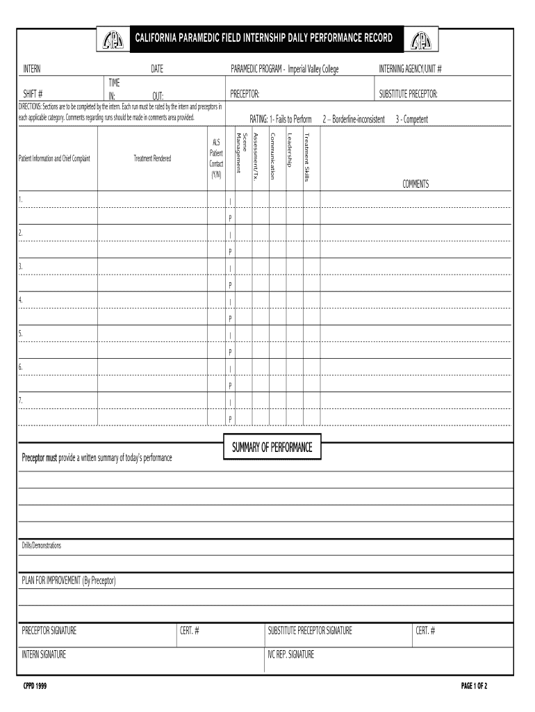  Daily Performance Form 1999