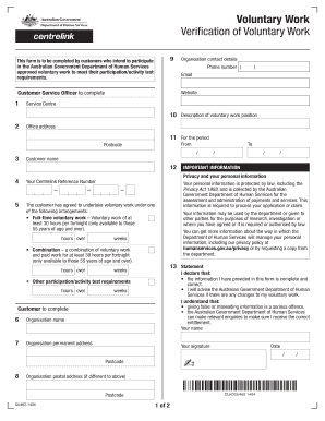  Centrelink Volunteer Form 2014