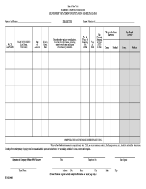 State of New York WORKERS COMPENSATION BOARD SELF INSURER S STATEMENT of OUTSTANDING DISABILITY CLAIMS Name of Self Insurer W Wc  Form