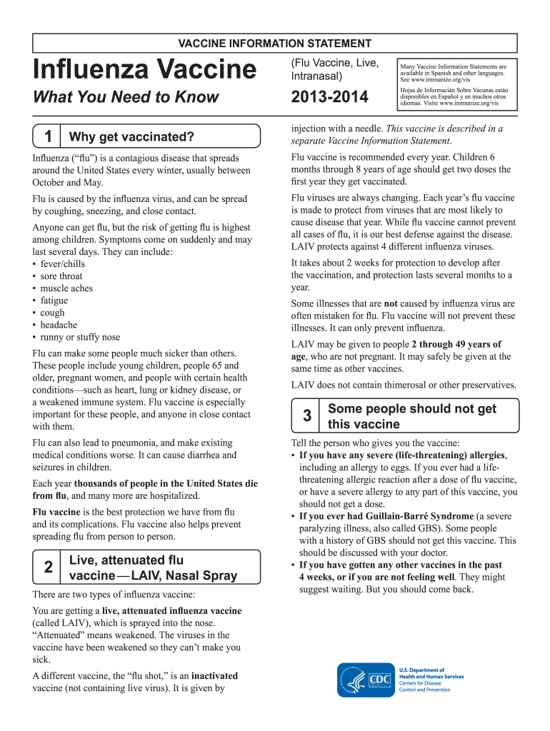 Vaccine Information Statement Attenuated Influenza Vaccine, Live Www2 Laconiaschools