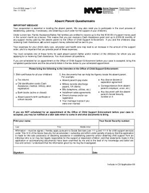 Absent Parent Questionnaire NYC Gov Nyc  Form