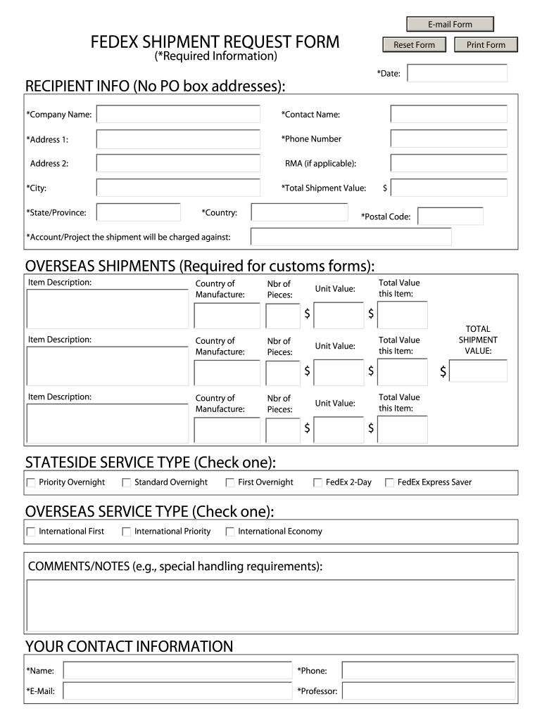FEDEX SHIPMENT REQUEST FORM ECE UF Home Page