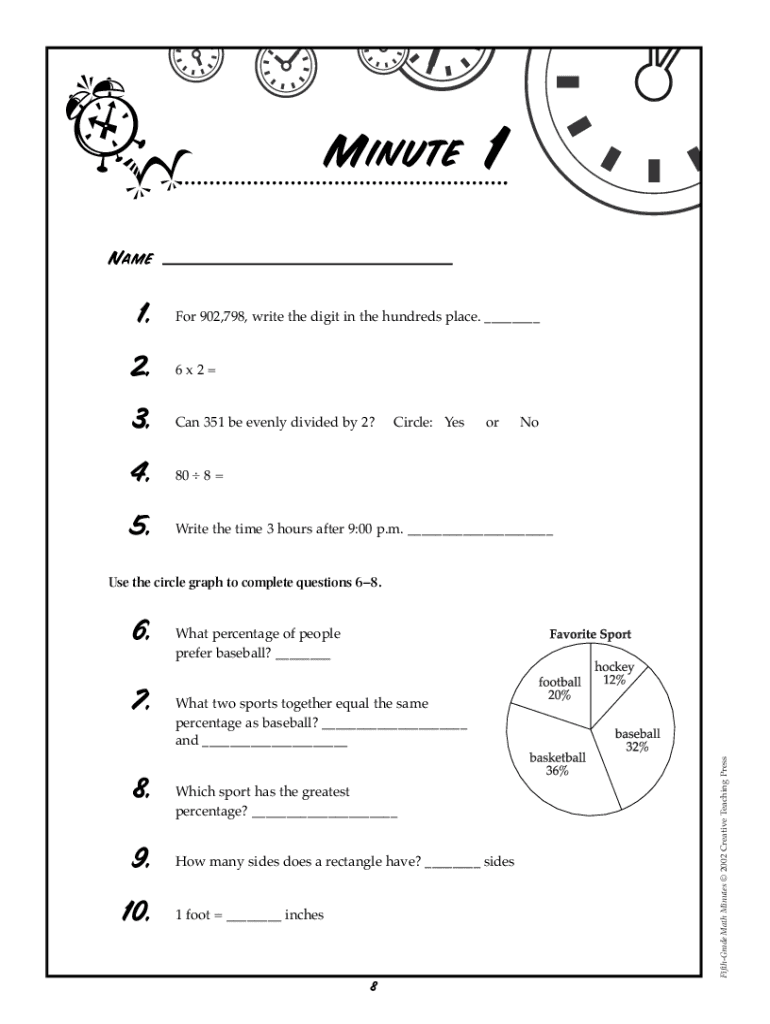 5th Grade Math Minutes 51 100 PDF  Form