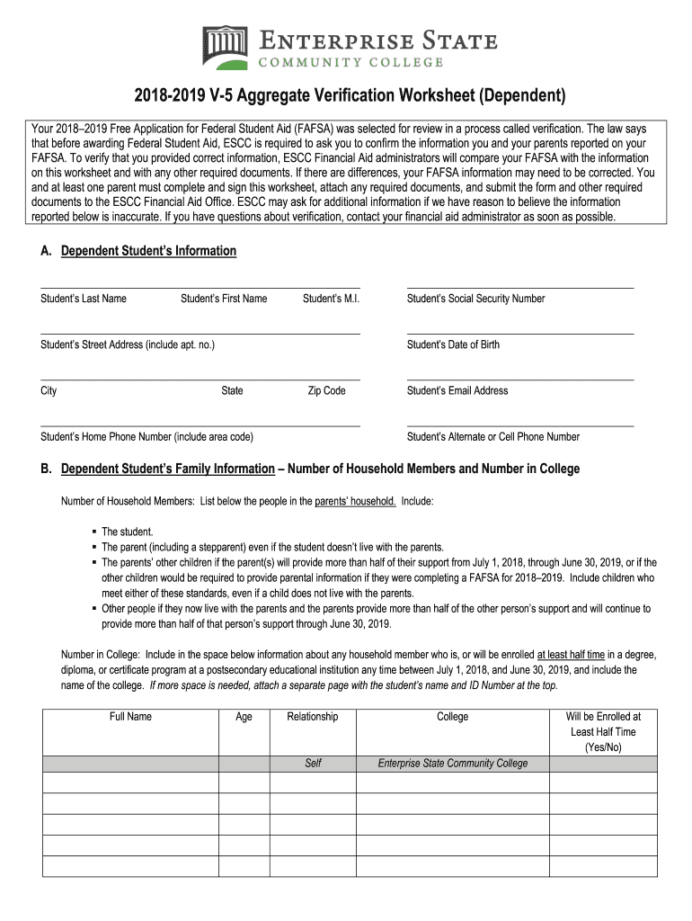  Dependent Aggregate Verification Worksheet V5 2018