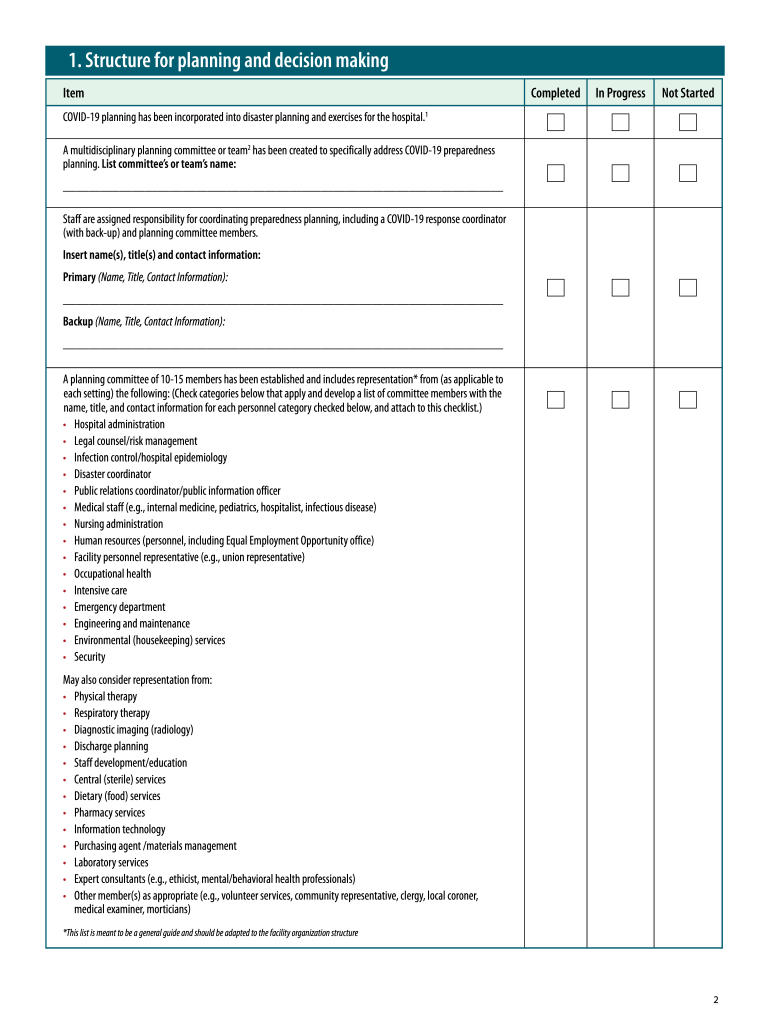 Guidance for Health System Contingency Planning during  Form