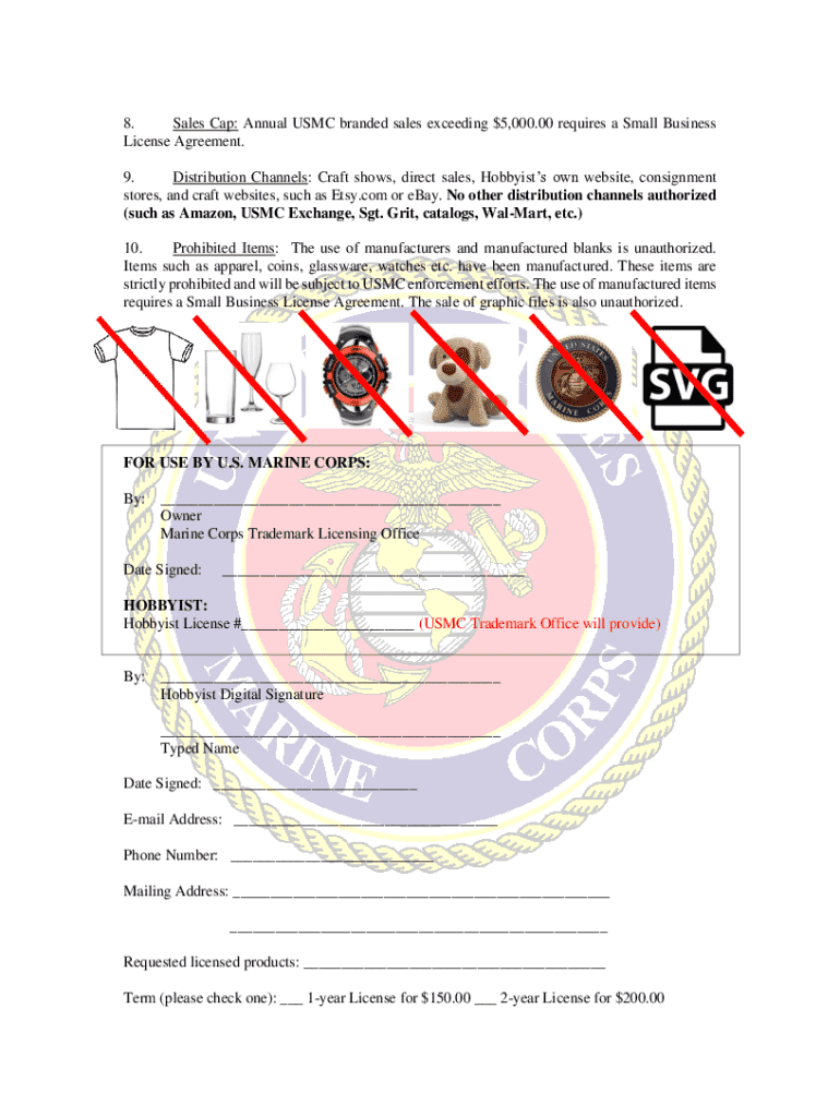  U S MARINE CORPS HOBBYIST TRADEMARK LICENSE AGREEMENT 2021-2024