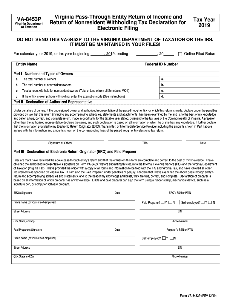 Form 502W Pass through Entity Virginia Tax