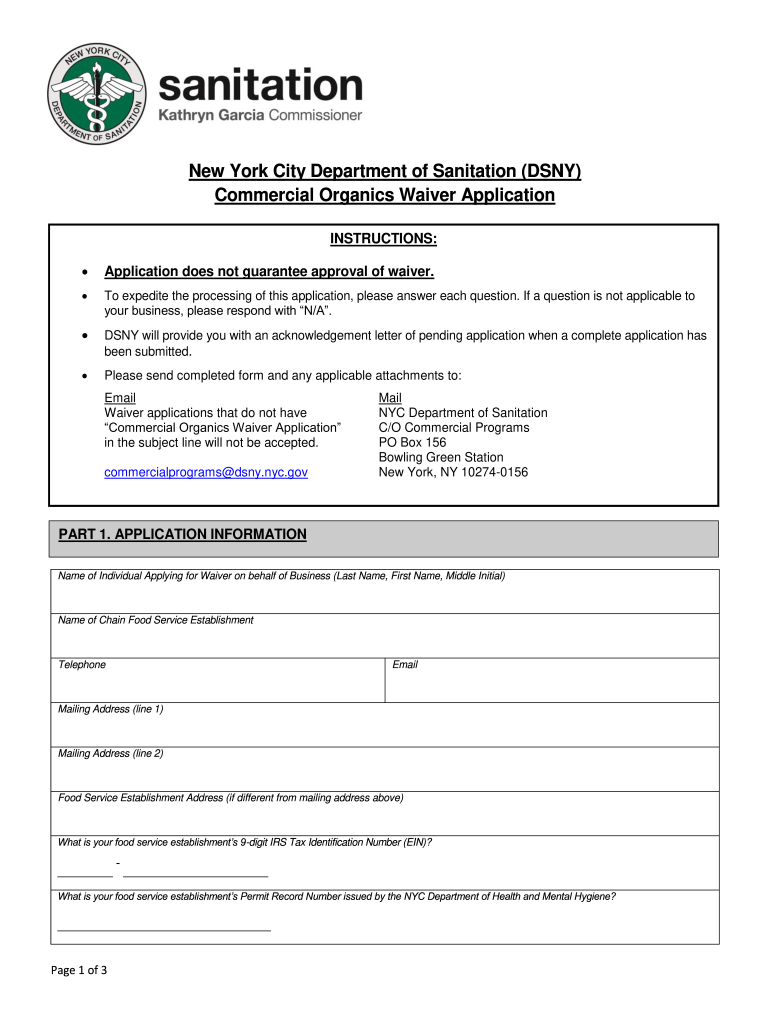 New York City Department of Sanitation DSNY Commercial  Form