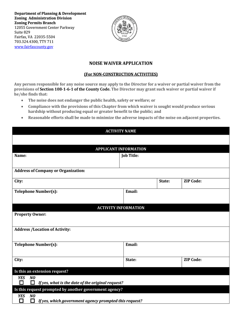 Zoning Administration Division Fairfax County  Form