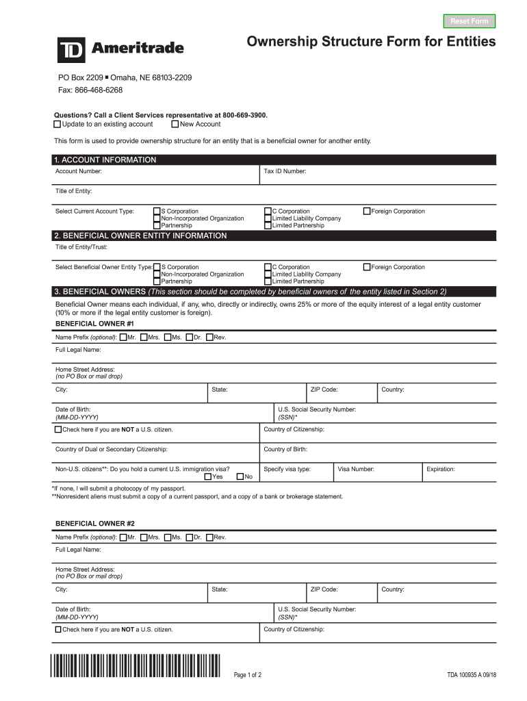 Ownership Structure of the Entity Template  Form