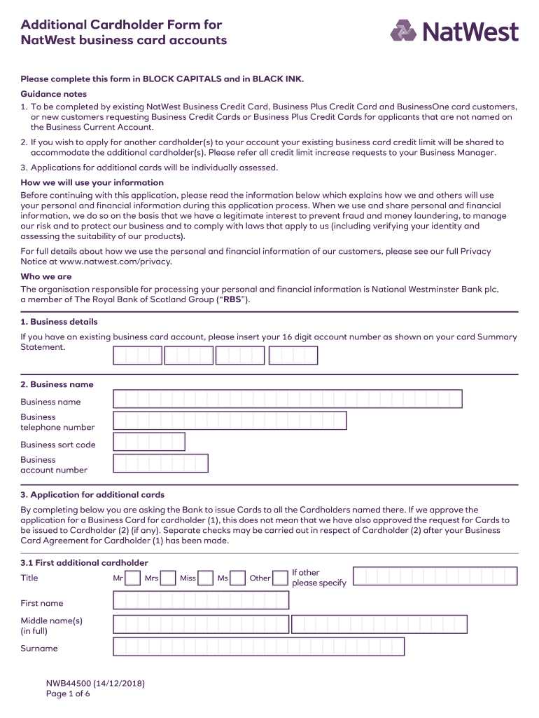  Additional Cardholder Form 2018-2024