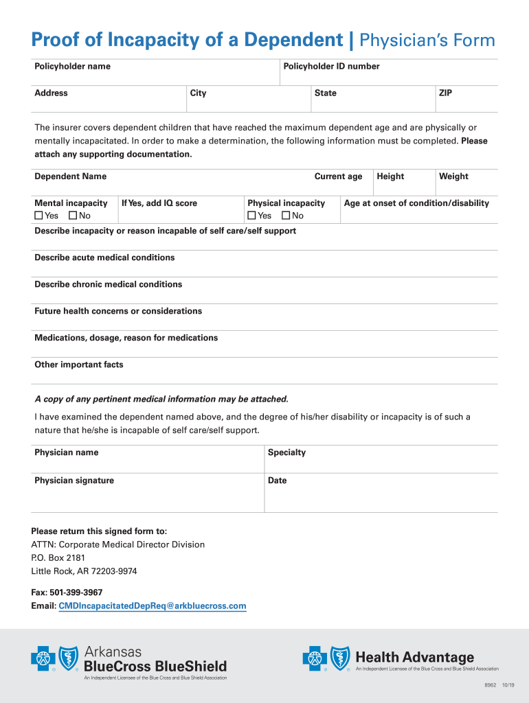 Proof of Incapacity of a DependentPhysicians Form