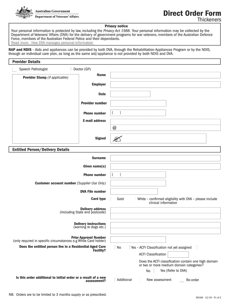  D9166 Direct Order Form Thickeners D9166 Direct Order Form Thickeners 2019