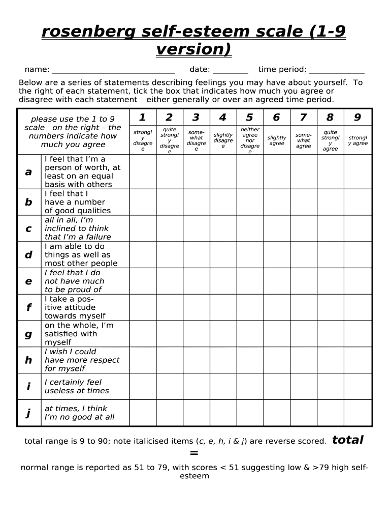 Rosenberg Self Esteem Scale Word DOC  Form