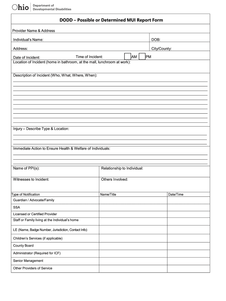 Incident Report Form the Arc of Ohio