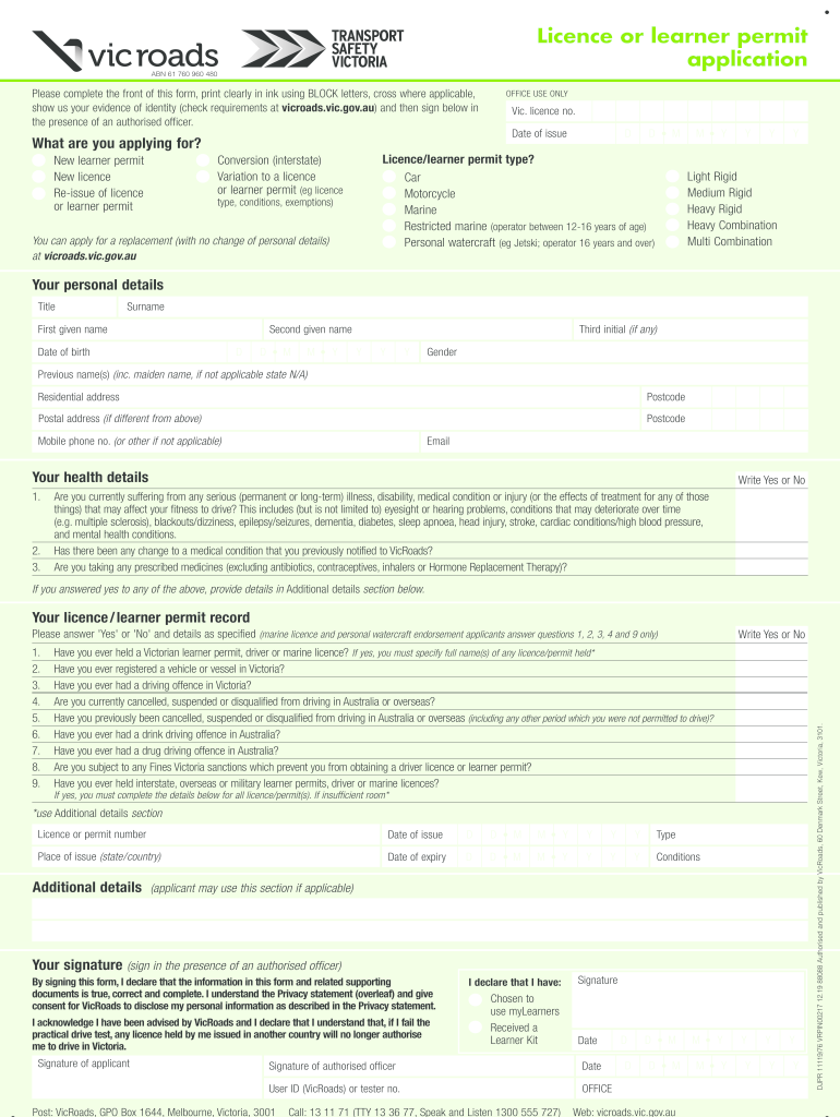Australia Licence Permit Application  Form