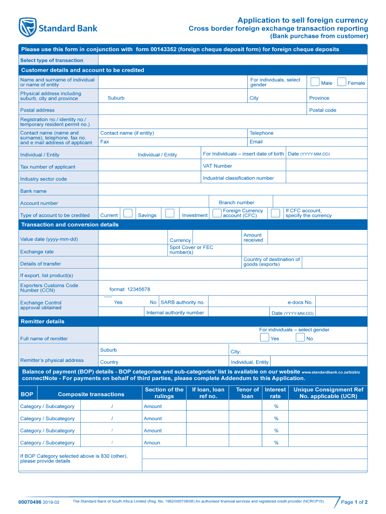  Application to Sell Foreign Currency Cross  Form