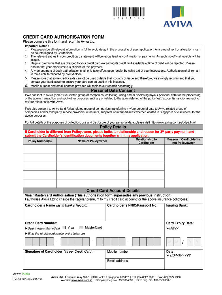  Aviva Credit Form 2019-2024