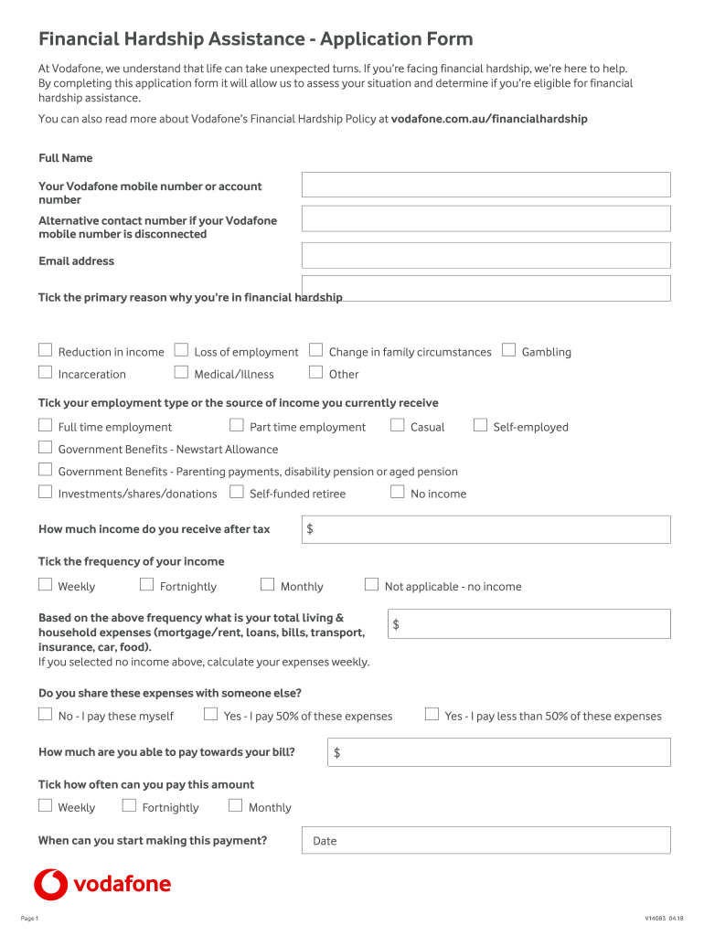 Get and Sign Australia Vodafone Hardship Form
