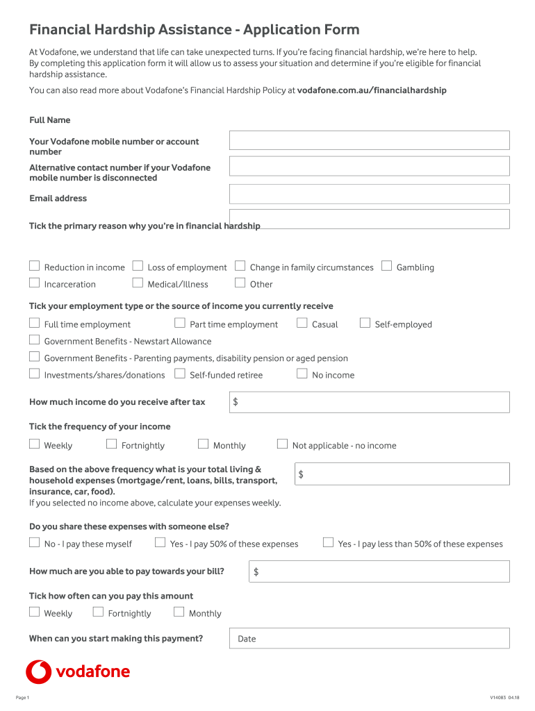 Vodafone Financial Hardship Form Fill Out and Sign Printable PDF