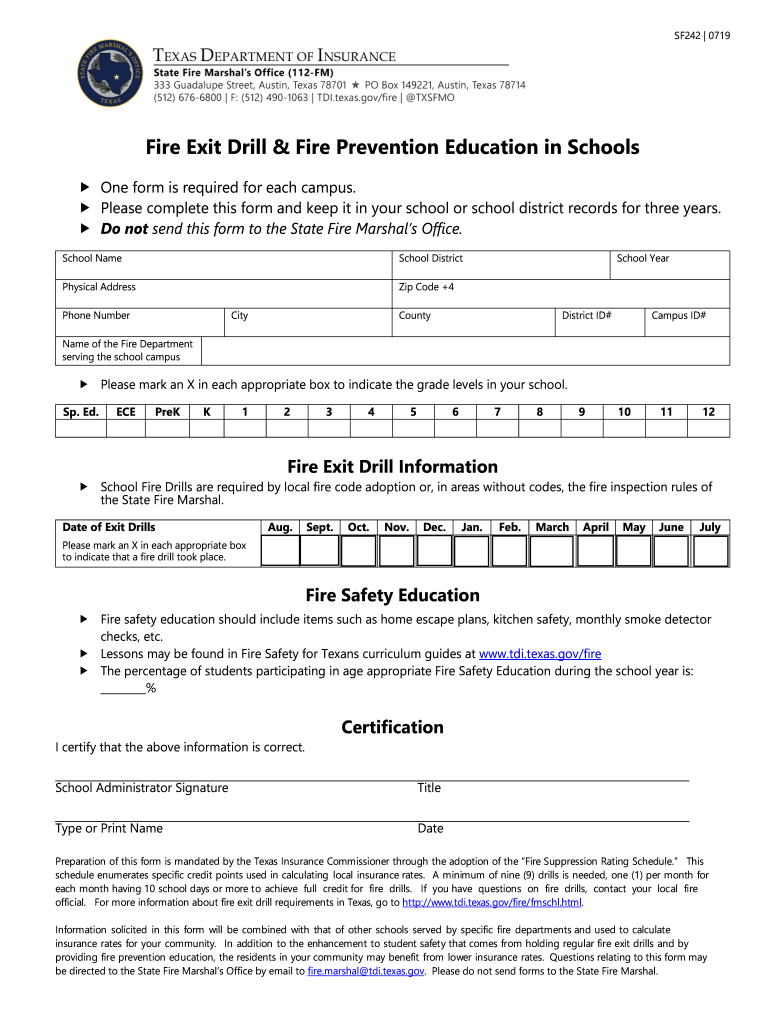  Fire Exit Drill Form Texas Department of Insurance Texas Gov 2019