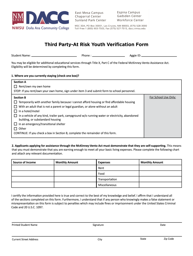 Get and Sign Third Party at Risk Youth Verification Form 2019-2022
