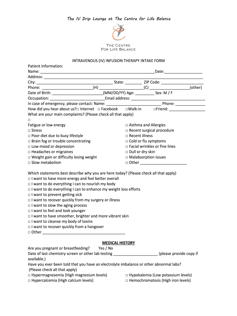 Iv Therapy Intake Form
