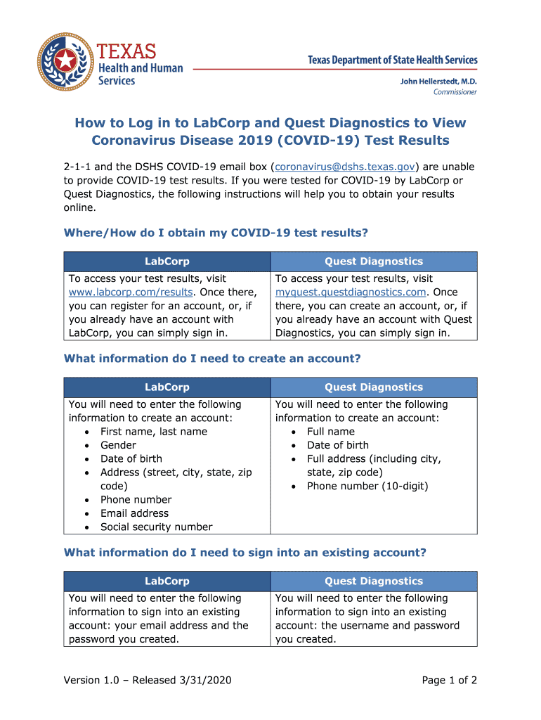 Quest Diagnostics Positive Covid Test Results PDF  Form