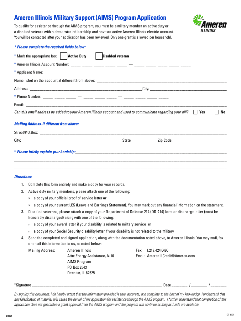 Ameren Illinois Military Support Program Ameren Illinois Military Support Program  Form