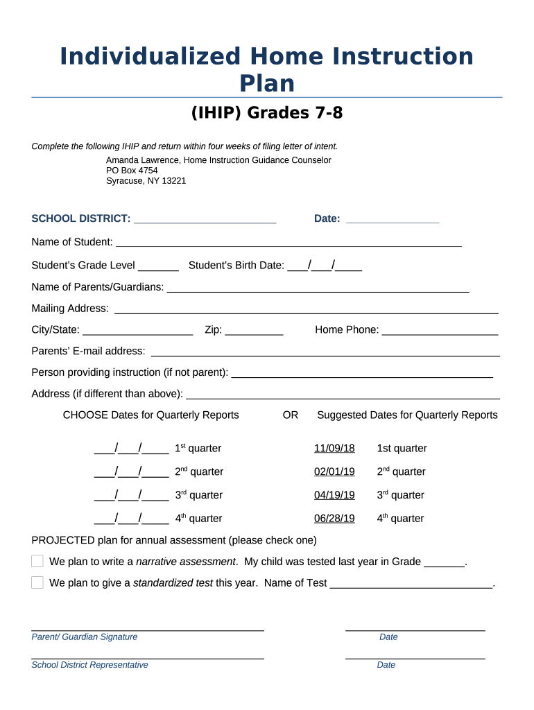 Sample Ihip for Home Instruction  Form