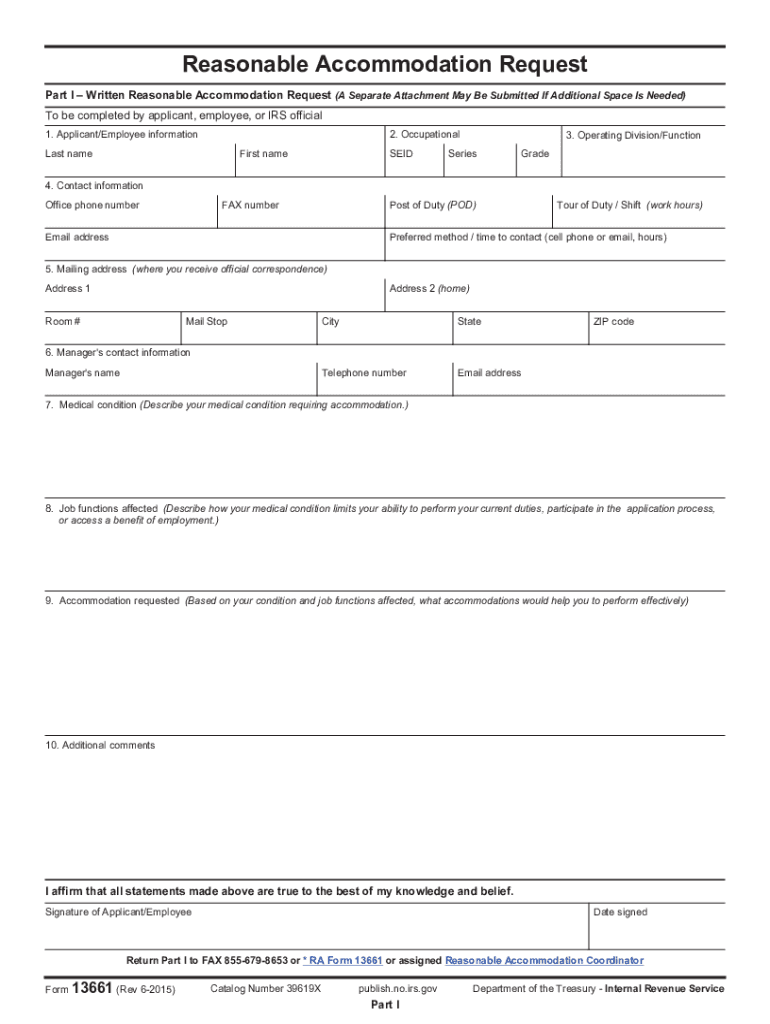 Form 13661 Reasonable Accommodation Request