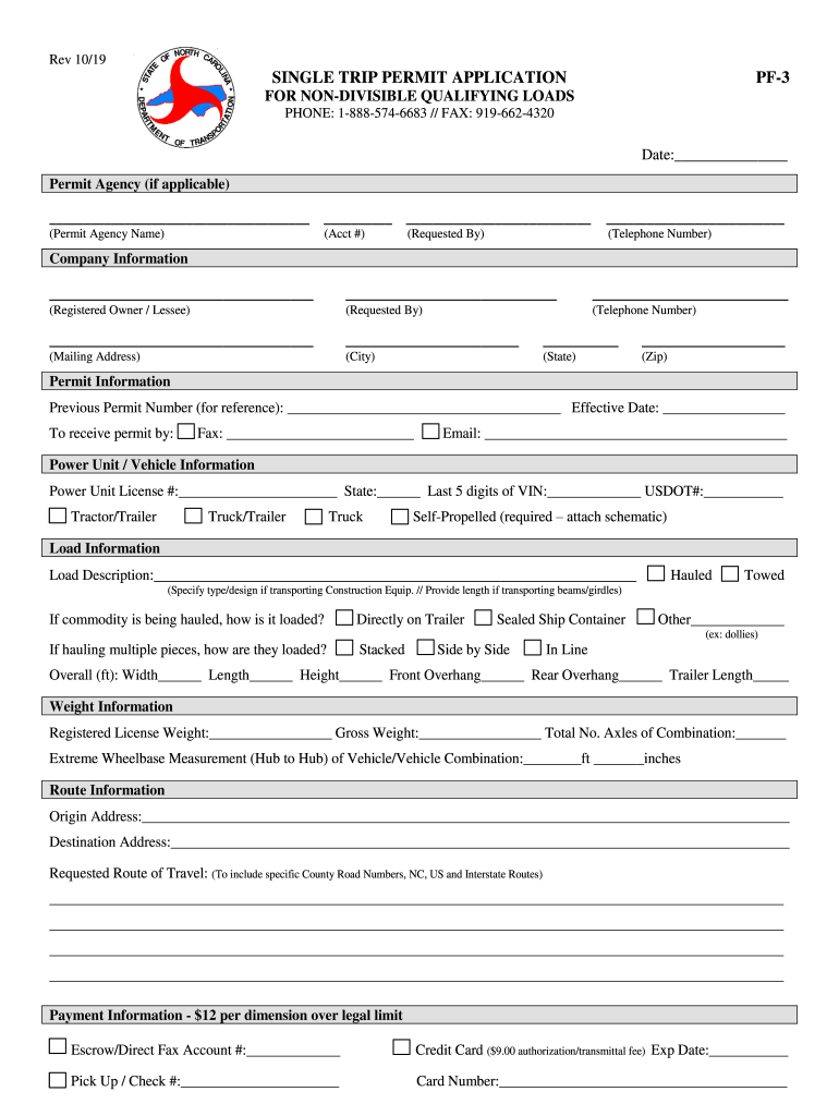 Single Trip PermitDepartment of Motor Vehicles  Form