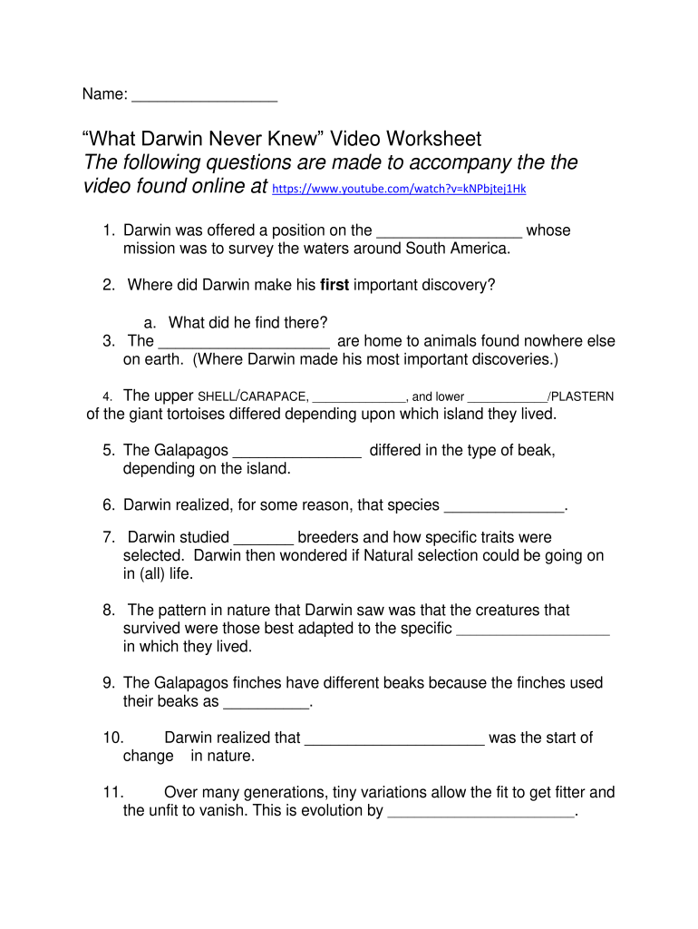 What Darwin Never Knew Video Worksheet Answers PDF  Form