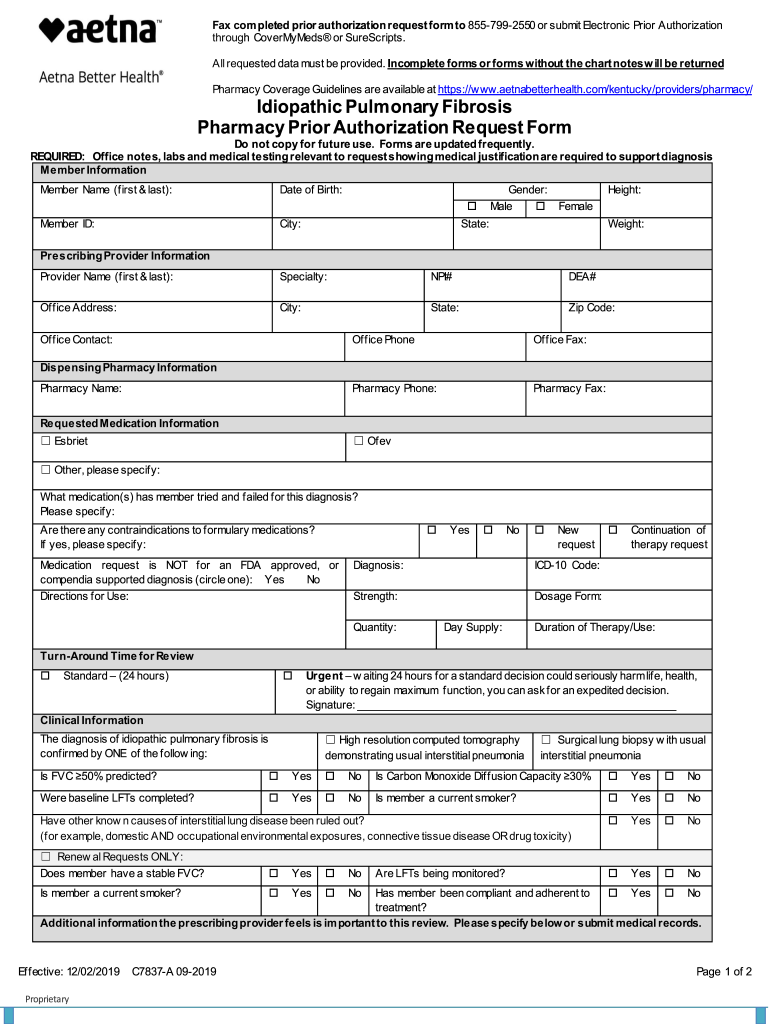Get and Sign Idiopathic Pulmonary Fibrosis Request Form KY Accessible PDF 
