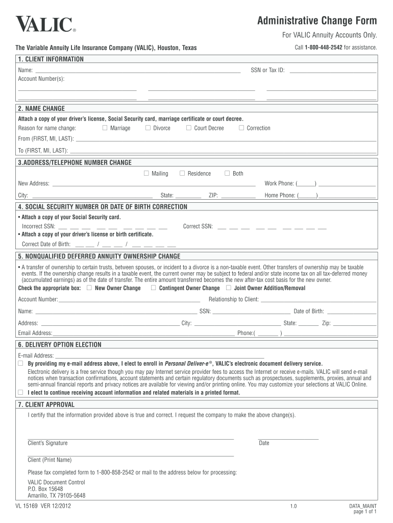  Administrative Change Form 2012-2024