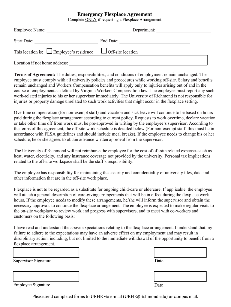 Emergency Flexplace Agreement  Form