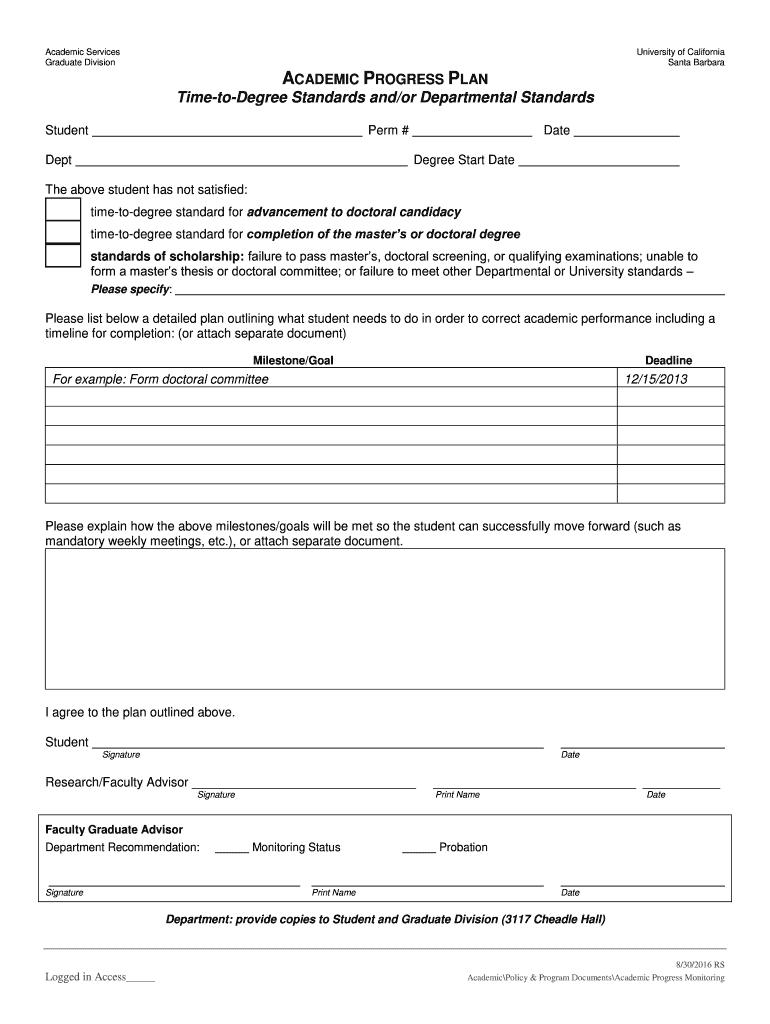 Time to Degree Standards Andor Departmental Standards  Form