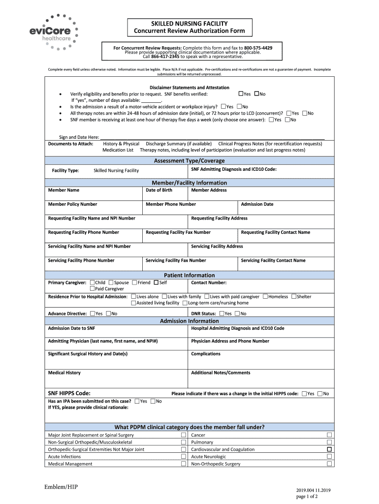 Evicore Facility Concurrent Review  Form