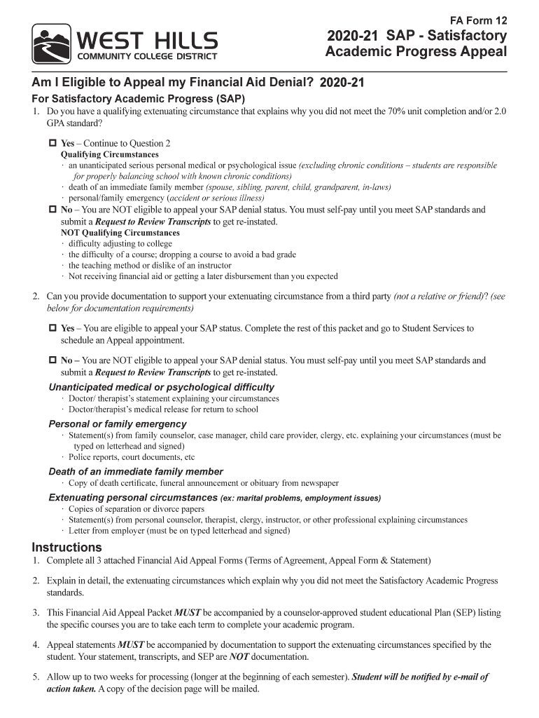  FA SAP APPEAL Satisfactory Academic Progress SAP Appeal Form 2019-2024