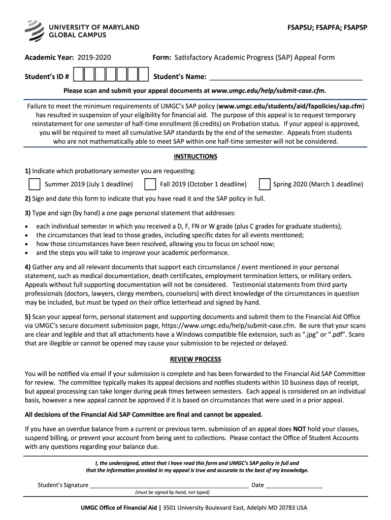 Satisfactory Academic Progress Appeal Form for UMGC