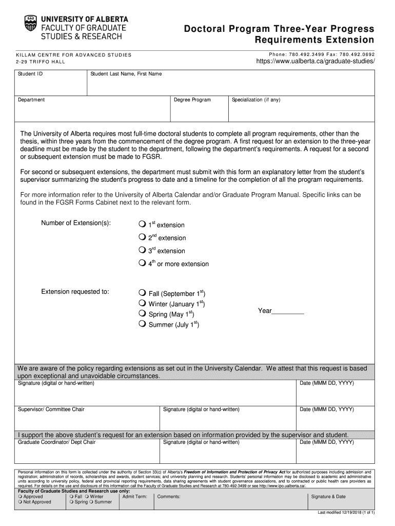  Doctoral Program Three Year Progress Requirements Extension 2018