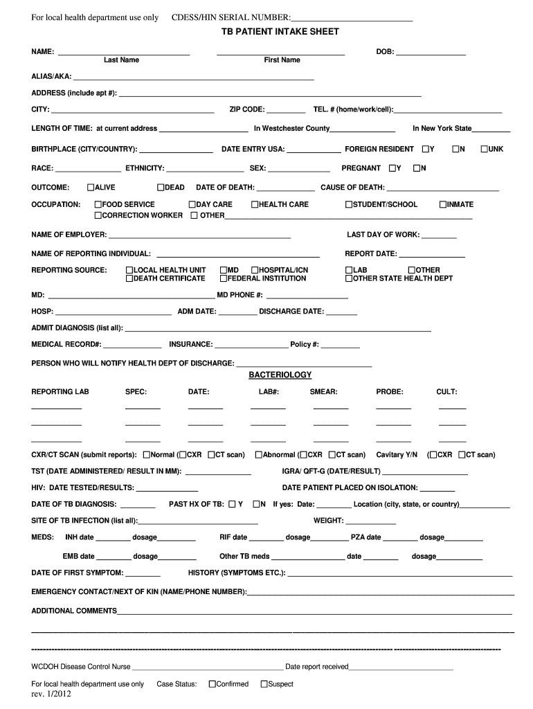  TB PATIENT INTAKE SHEET 2012-2024