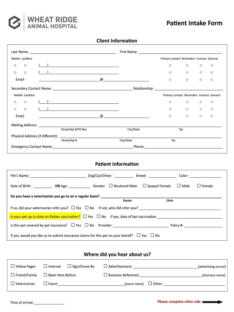 Patient Intake Form Pub