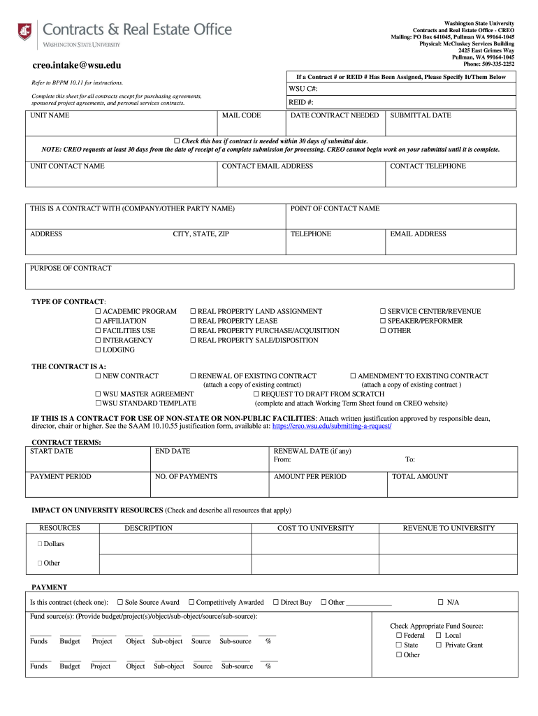 CREO Intake Sheet Washington State University 2019-2025