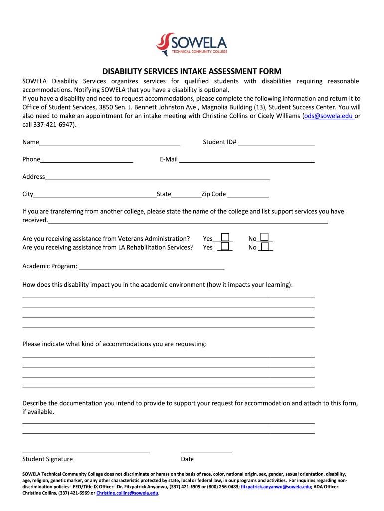 Disability Services Intake Assessment Form