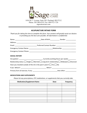 Acupuncture Intake Form Sage Cancer Care